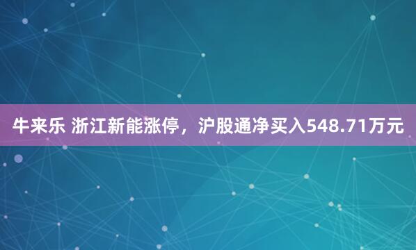 牛来乐 浙江新能涨停，沪股通净买入548.71万元